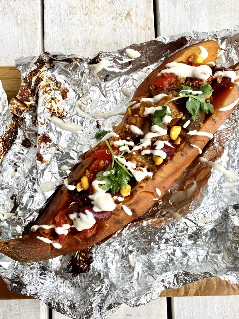 Roast sweet potato with beans