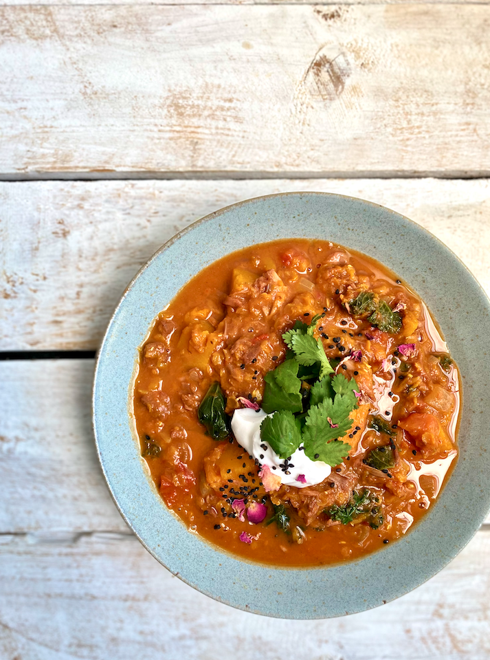 A bowl of jackfruit curry