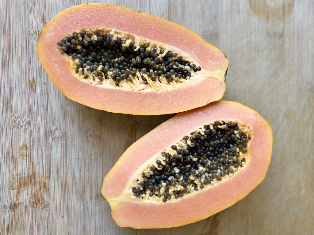 Fresh papaya halves